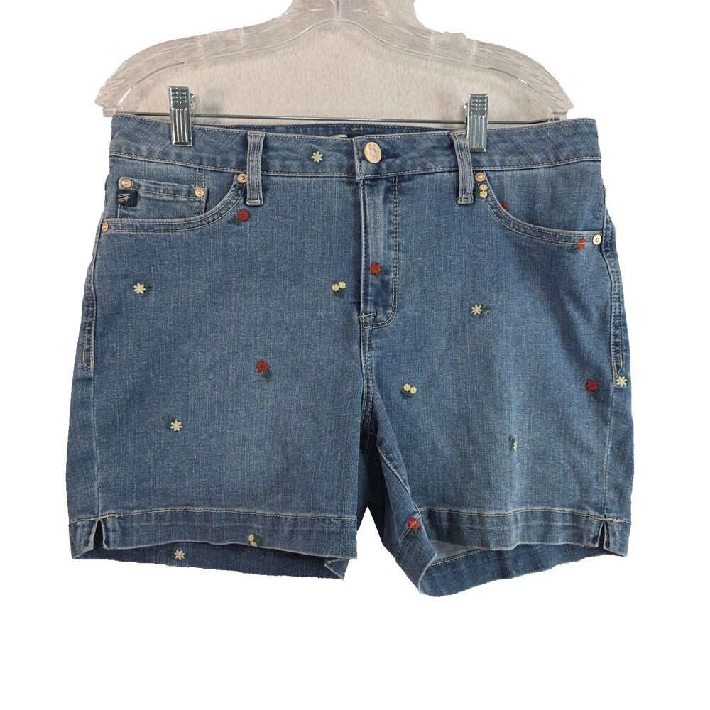 Seven7 Weekend Denim Jean Shorts Embroidery Flowers Women’s Size 10 Stretch